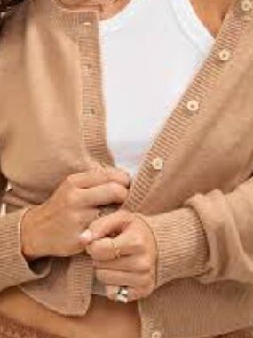 Aerie Campus Cool Plush Button-Up Cardigan Women’s Alpaca Blend Tan Sz  M